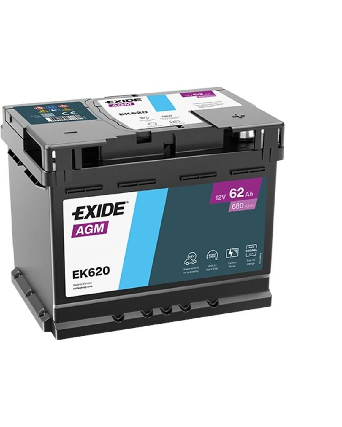 EXİDE AGM Akü 12V 680CCA 62Ah Düz Tırnaklı EK620