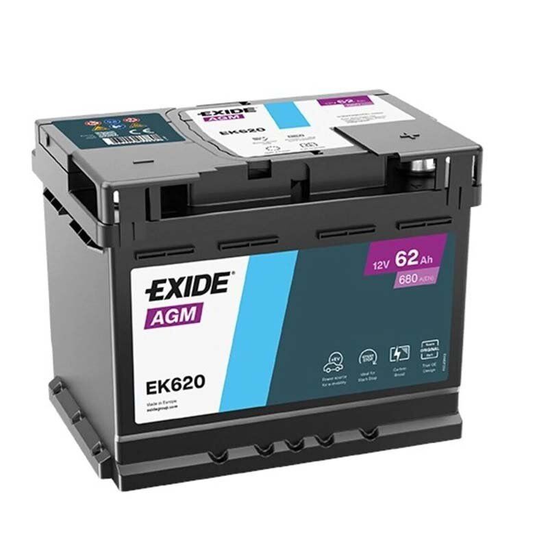 EXİDE AGM Akü 12V 680CCA 62Ah Düz Tırnaklı EK620